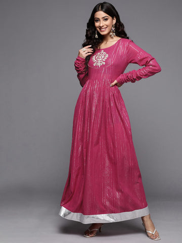 Varanga Women Fushia Emboridered Anarkali Kurta